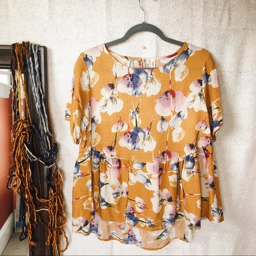 Blue, Pink, and Yellow Floral Blouse